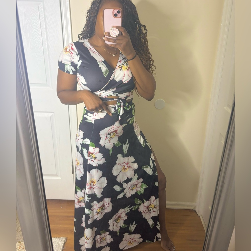 Black Floral maxi skirt & top Co ord